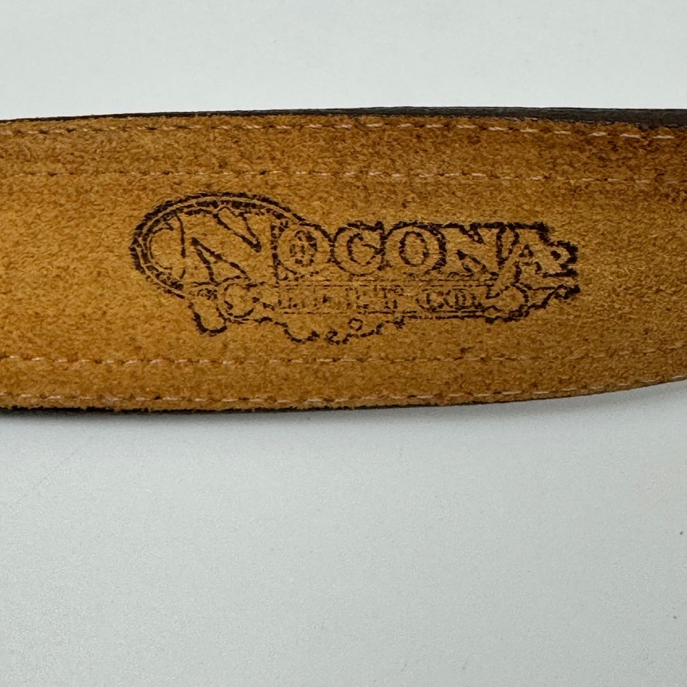 Vintage Nocona Leather Belt 33 Western Tooled Woven Inlay Silver Buckle colorful - Picture 6 of 8